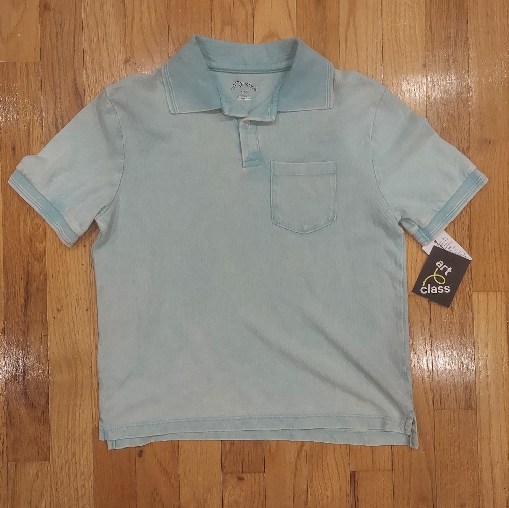 📢 NWT Art Class Distressed Aqua Wash Polo Shirt Look (Size: S)